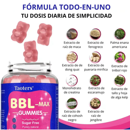 Gomitas para aumentar los glúteos para mujeres - BBL-MAX Gummies - con Multivitaminas y Extractos Herbales