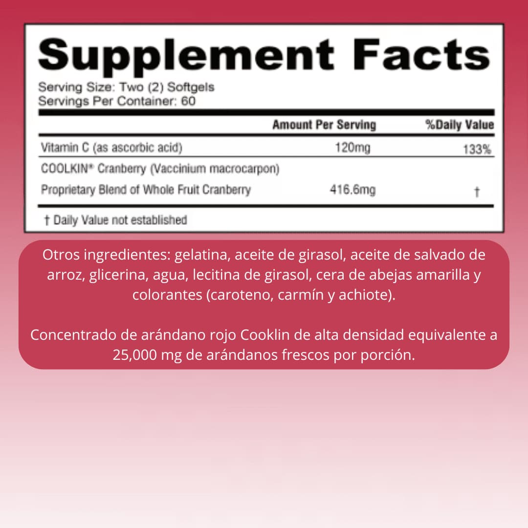 Arándano rojo - con Vitamina C - Apoya la salud urinaria e inmunológica, el control de la vejiga, y promueve una función renal saludable - 120 cápsulas