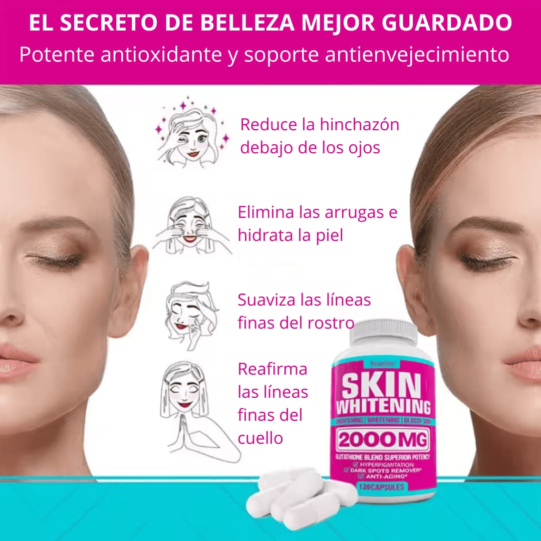 Cápsulas de Complejo de Glutatión - Potente Antioxidante, Reduce la Hiperpigmentación, Alivia las Manchas Oscuras, Hidrata la Piel