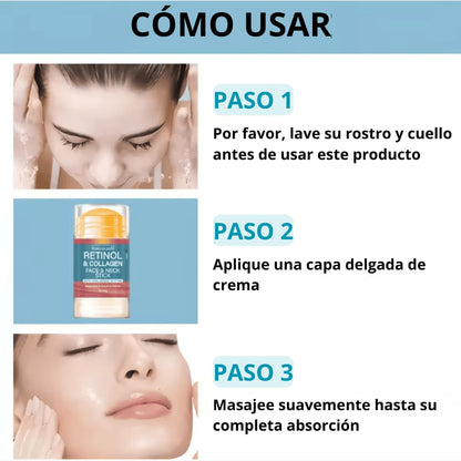 Barra de Crema Facial Reafirmante y Lifting con Retinol y Colágeno. Crema Hidratante para Suavizar Arrugas, Blanquear e Iluminar la Piel